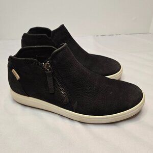 ECCO Women Soft 7 Low Top Nubuck Leather Side Zip Bootie Sneaker Sz 6-6.5 Black